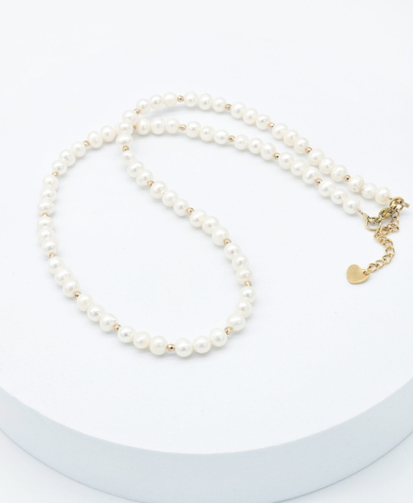 Estetiškas kaklo vėrinys iš gėlavandenių perlų ir hematito 5mm, rankų darbas. Puiki dovana!